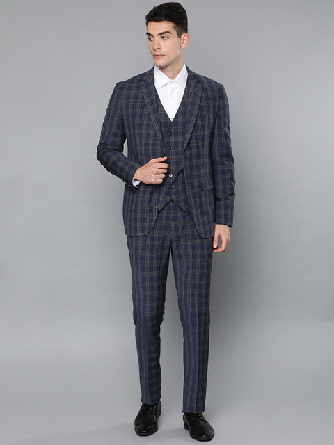

Louis Philippe Men Navy Blue & Brown Checked Slim Fit Single-Breasted Formal Suit