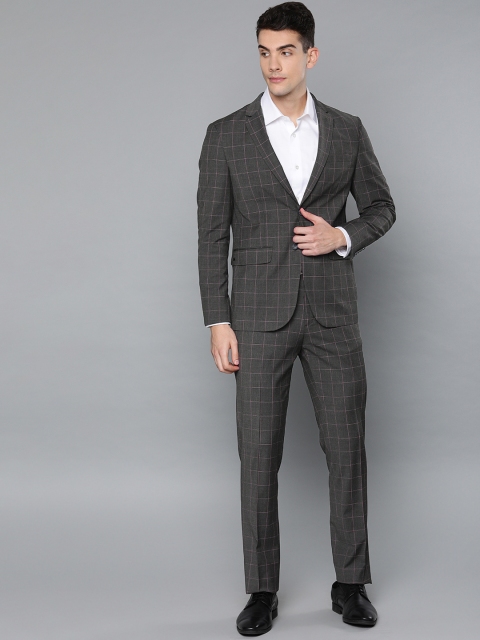 

Louis Philippe Men Grey & Pink Checked Slim Fit Single-Breasted Formal Suit