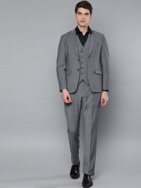 

Louis Philippe Men Grey & Blue Checked Slim Fit Single-Breasted Formal Suit