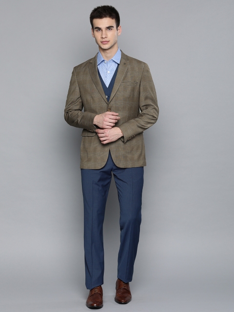 

Louis Philippe Men Beige & Navy Blue Checked Single-Breasted Slim Fit Formal Suit