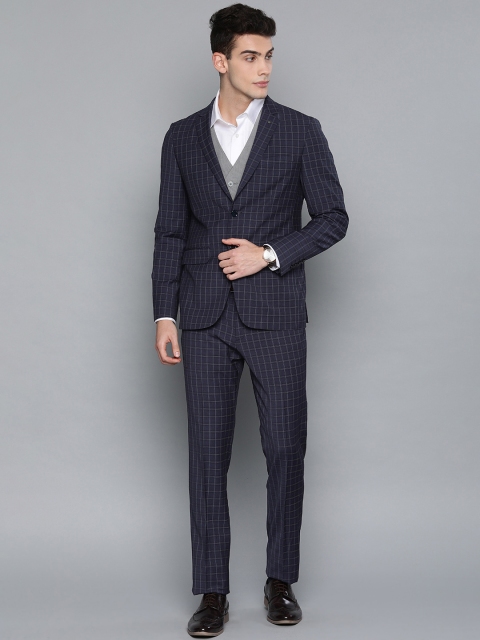 

Louis Philippe Men Navy Blue & Black Checked Slim Fit Single-Breasted Formal Suit