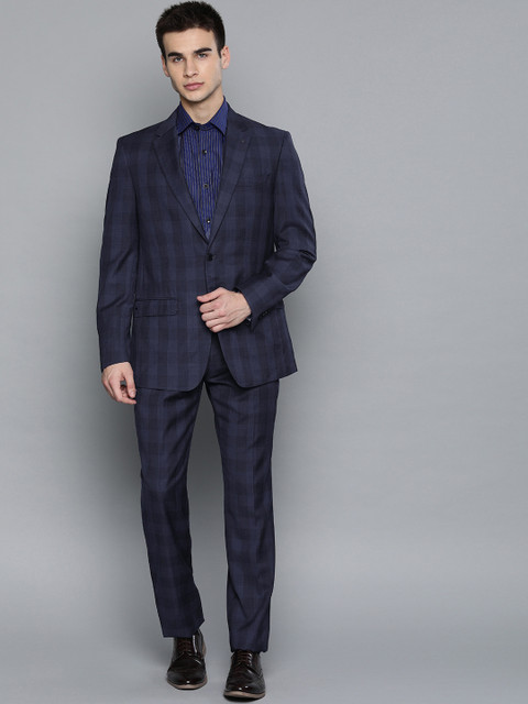 

Louis Philippe Men Navy Blue & Black Regular Fit Checked Single-Breasted Formal Suit