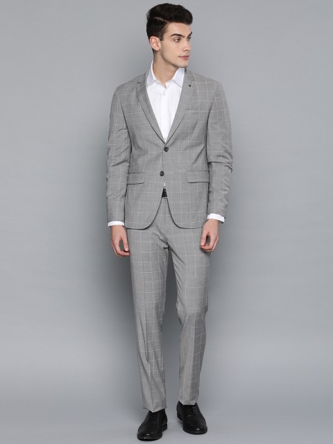 

Louis Philippe Men Grey & White Checked Single-Breasted Slim Fit Formal Suit