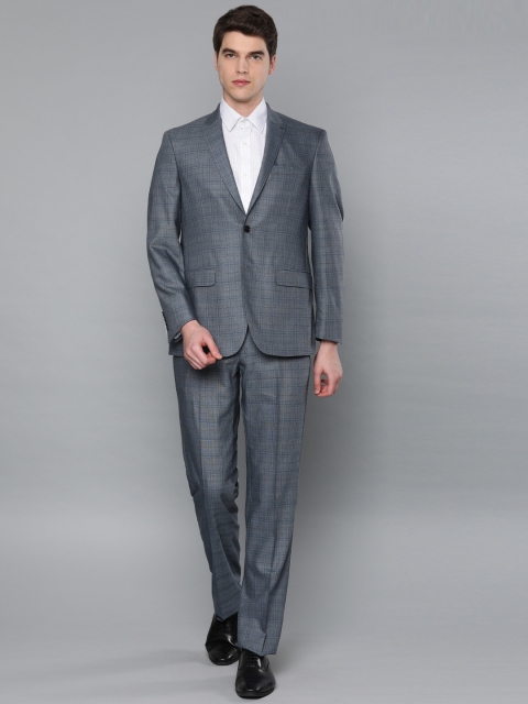 

Louis Philippe Men Blue Checked Regular Fit Single-Breasted Wool Suit