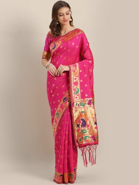 

Saree mall Pink & Golden Woven Design Banarasi Saree