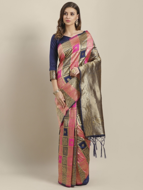

Saree mall Navy Blue & Golden Woven Design Banarasi Saree