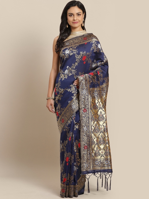 

Saree mall Navy Blue & Golden Woven Design Banarasi Saree