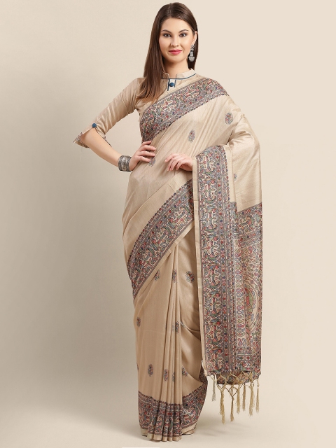 

Saree mall Beige & Blue Printed Saree