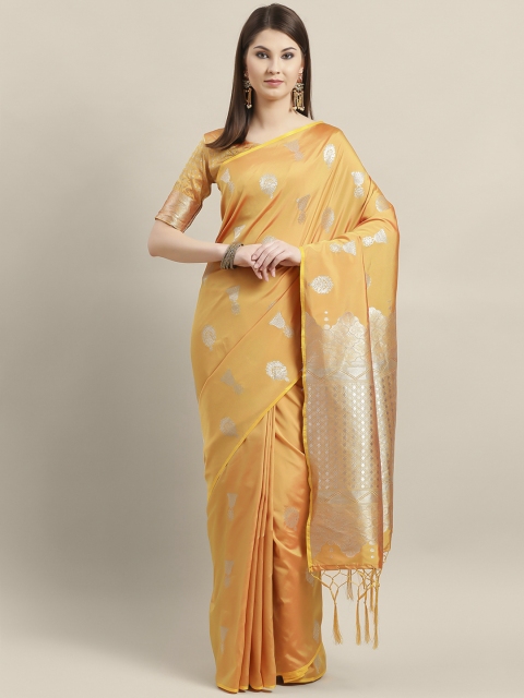

Saree mall Mustard Yellow & Silver Zari Woven Design Banarasi Saree