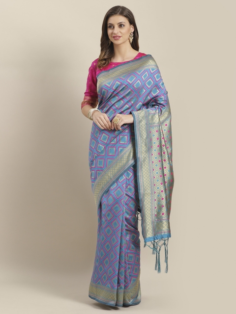 

Saree mall Blue & Pink Woven Design Banarasi Saree