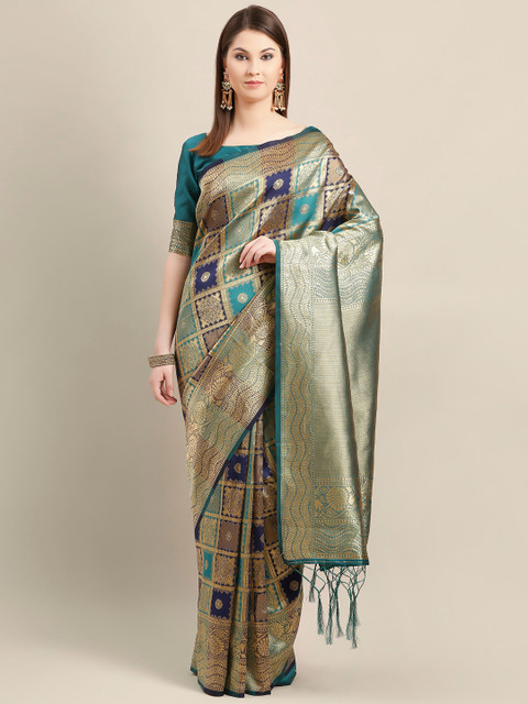 

Saree mall Green & Golden Woven Design Banarasi Saree