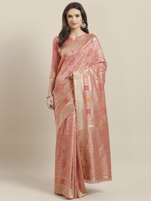 

Saree mall Peach-Coloured & Golden Woven Design Saree