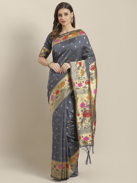 

Saree mall Grey & Golden Woven Design Banarasi Saree