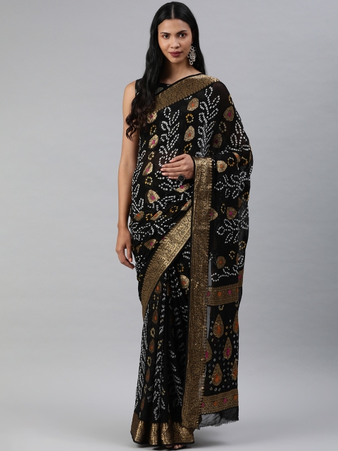 

Geroo Jaipur Hand Dyed Black Bandhani Georgette Sustainable Saree