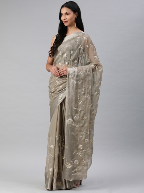 

Geroo Jaipur Hand Embellished Gota Patti Grey Chiffon Sustainable Saree