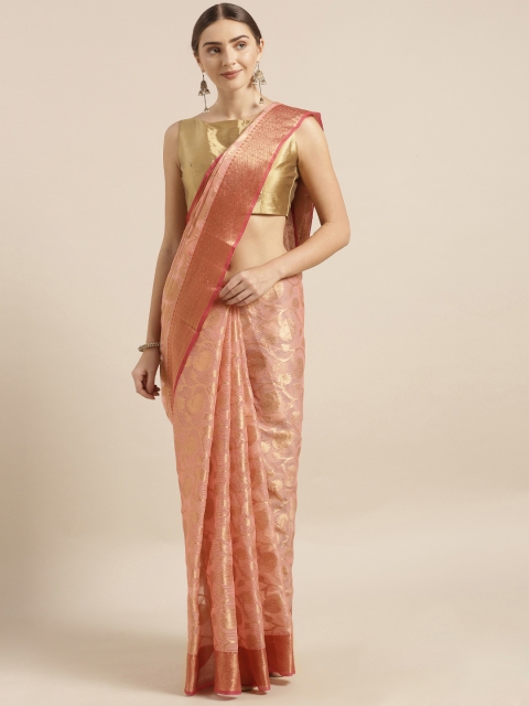 

Geroo Jaipur Pink & Golden Woven Design Handloom Kota Saree