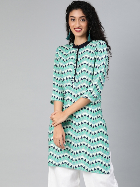 

Yufta Women Green & Navy Blue Printed Straight Kurta