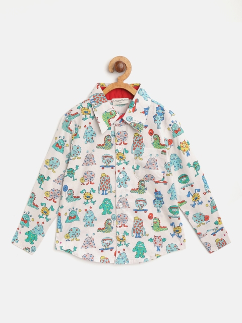 

CrayonFlakes Boys Off-White & Green Regular Fit Printed Casual Shirt