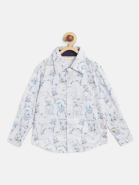 

CrayonFlakes Boys Blue & White Regular Fit Printed Casual Shirt