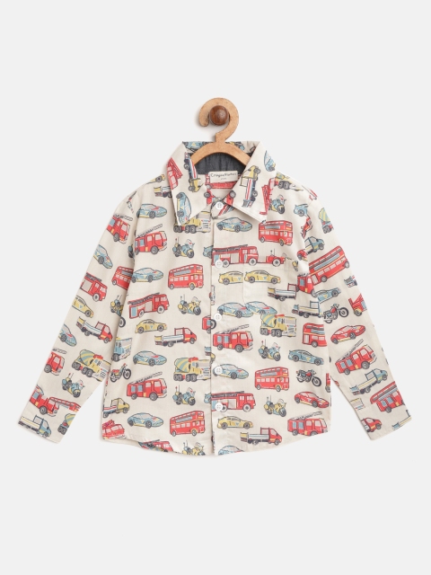 

CrayonFlakes Boys Off-White & Red Regular Fit Printed Casual Shirt