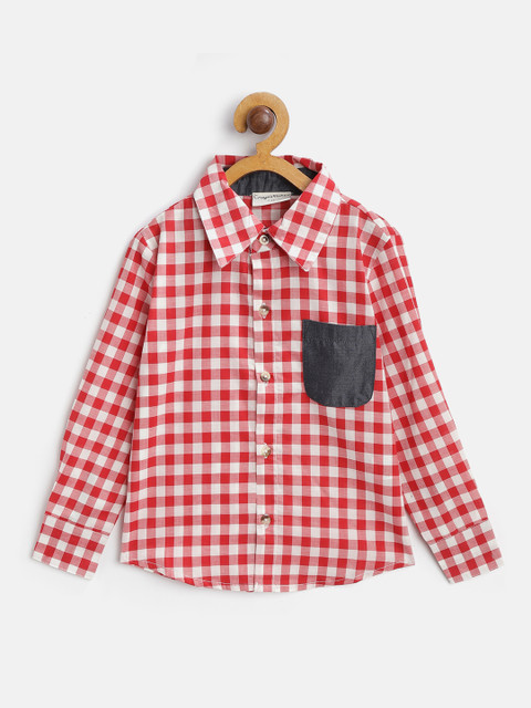 

CrayonFlakes Boys Red & White Regular Fit Checked Casual Shirt