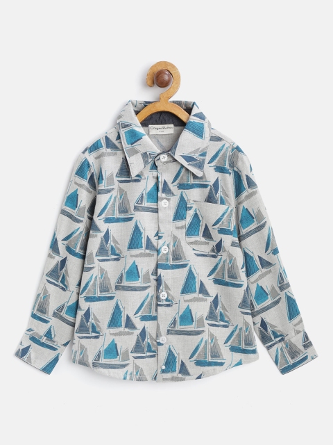 

CrayonFlakes Boys Grey & Teal Blue Regular Fit Printed Casual Shirt