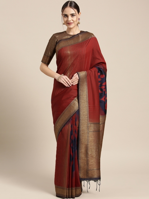 

Inddus Maroon & Navy Blue Woven Design Jacquard Ikat Saree