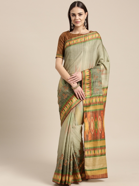 

Inddus Olive Green Woven Design Saree