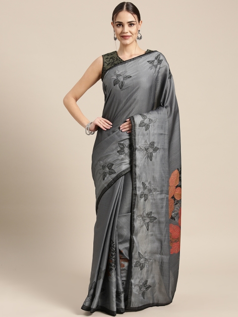 

Inddus Grey & Black Embroidered Saree