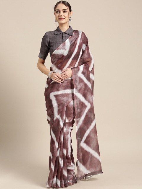 

Inddus Brown & White Printed Leheriya Saree