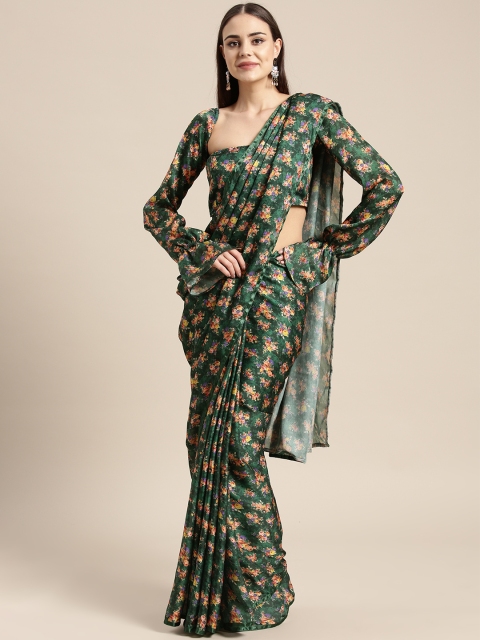 

Inddus Green & Mustard Yellow Satin Printed Saree