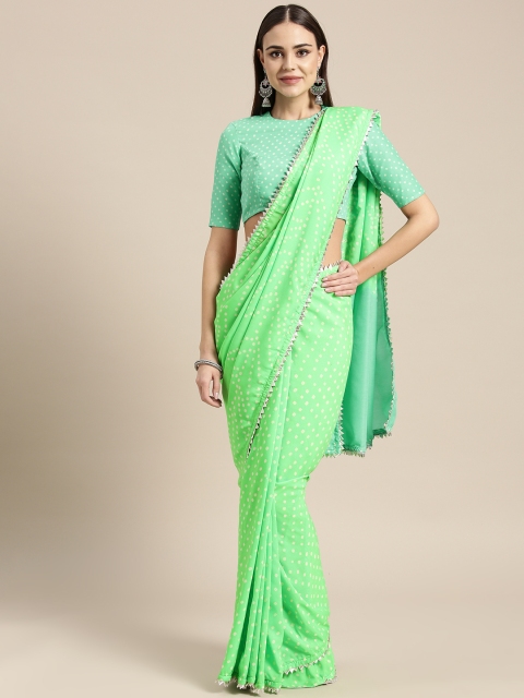 

Inddus Green & Off-White Printed Bandhani Saree