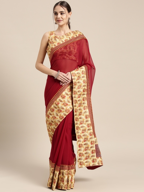 

Inddus Maroon Solid Saree