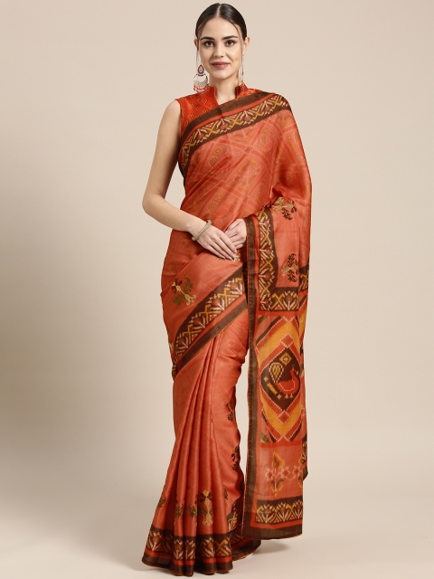 

Inddus Rust Orange & Brown Printed Saree