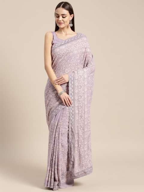 

Inddus Lavender Lucknowi Embroidered Saree