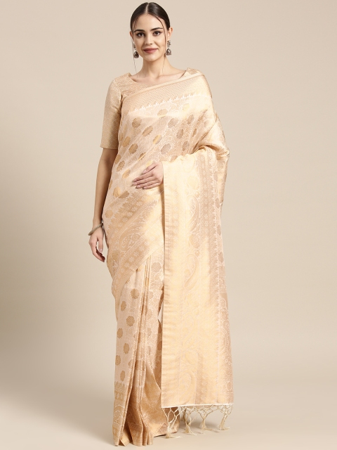 

Inddus Beige & Golden Zari Woven Design Banarasi Saree