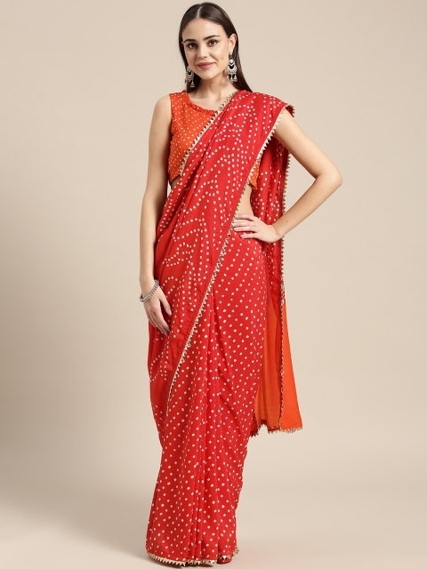 

Inddus Red & Off-White Printed Bandhani Saree