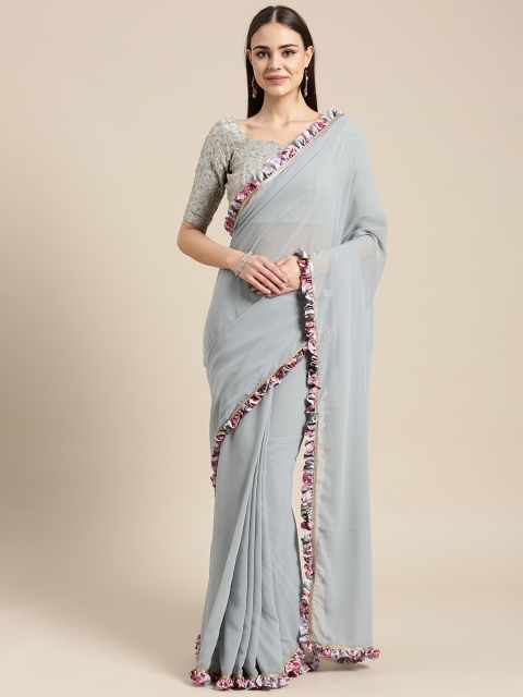 

Inddus Grey Solid Saree