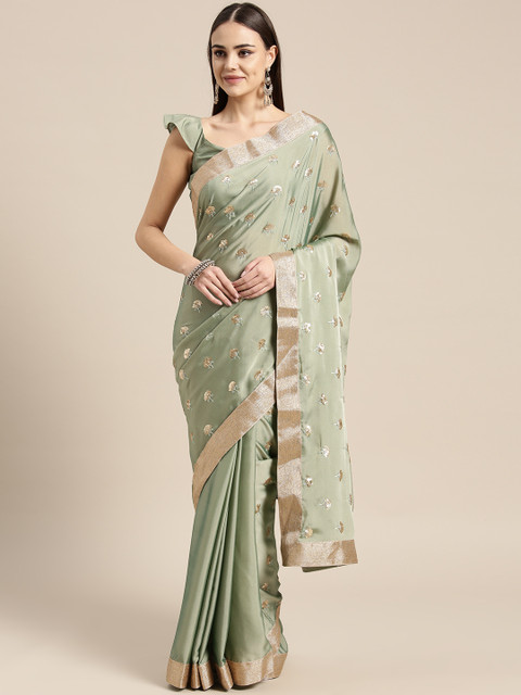 

Inddus Green & Golden Sequinned Saree