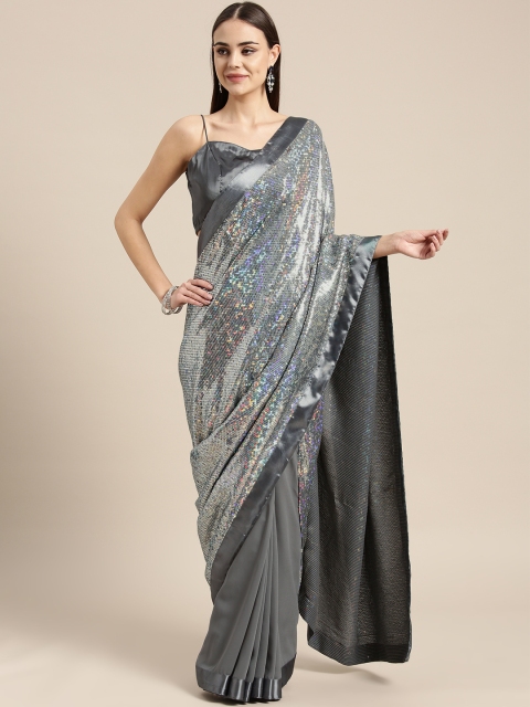 

Inddus Grey Sequinned Saree