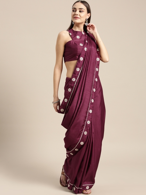 

Inddus Purple Solid Saree, Burgundy
