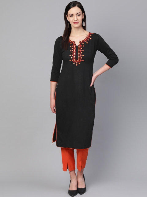 

Saadgi Women Black Yoke Design Woollen Straight Winter Kurta