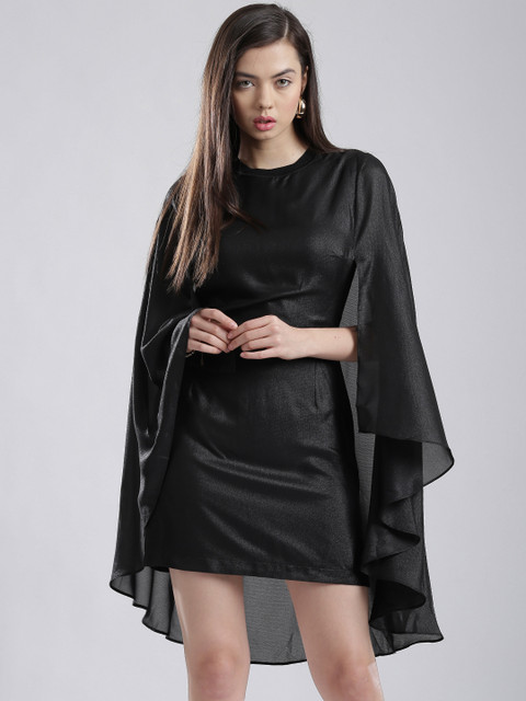 

French Connection Black Shimmer Tailored Dress with Cape