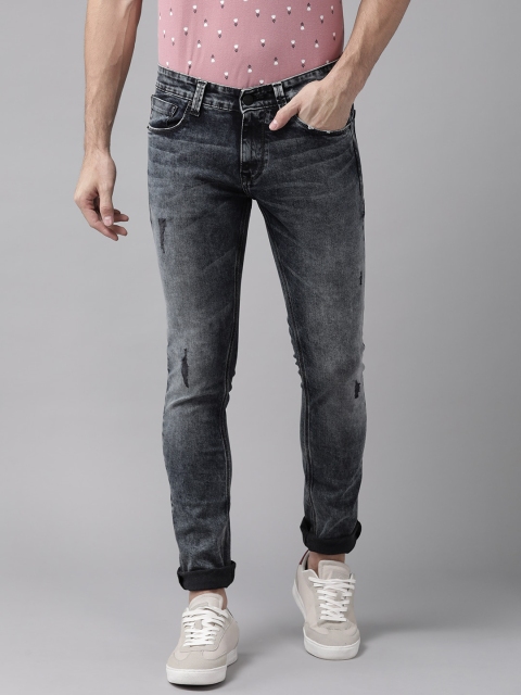 

SPYKAR Men Charcoal Grey Skinny Fit Low-Rise Mildly Distressed Stretchable Jeans