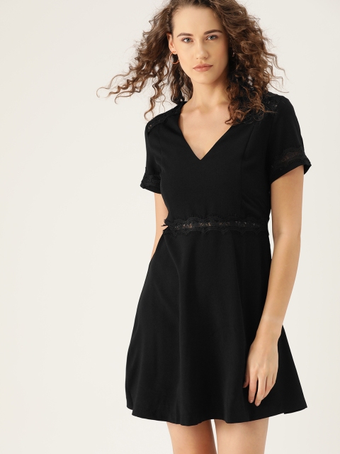 

MANGO Women Black Solid Fit and Flare Dress