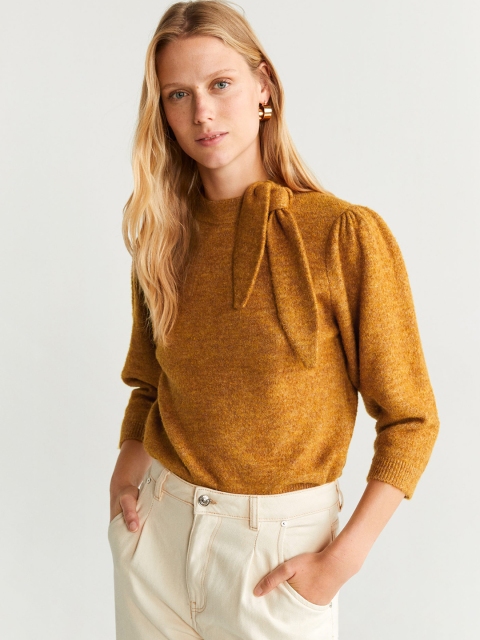 

MANGO Women Mustard Yellow Solid Pullover