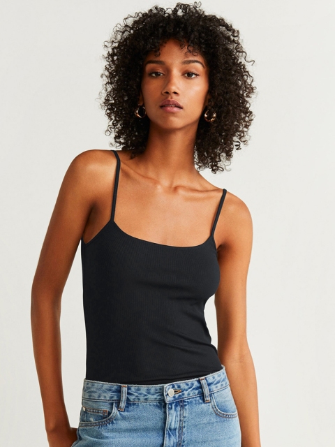 

MANGO Women Black Solid Fitted Top