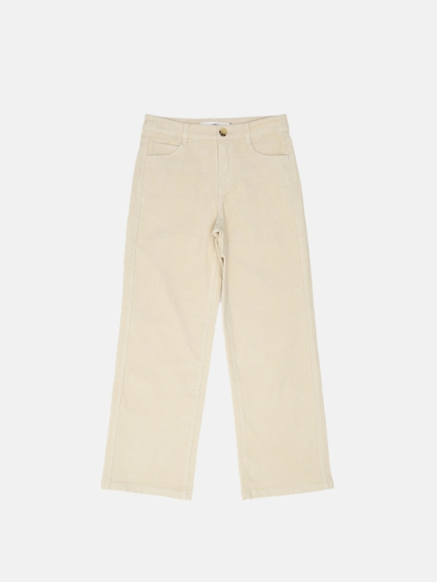 

MANGO Women Off-White Solid Corduroy Trousers