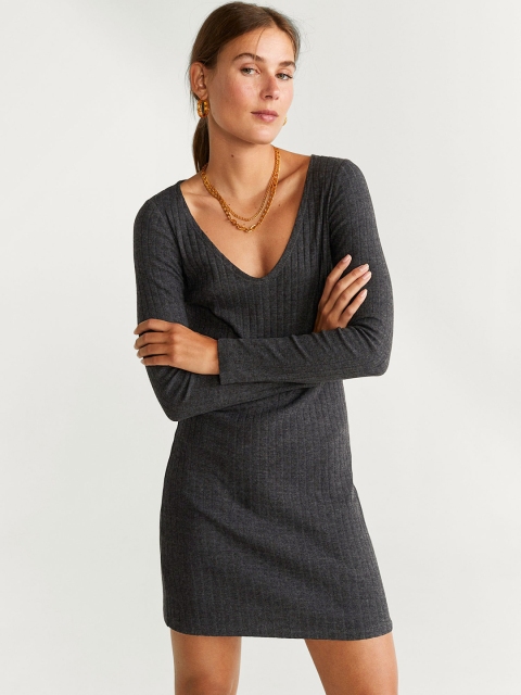 

MANGO Women Charcoal Grey Solid Jumper Dress