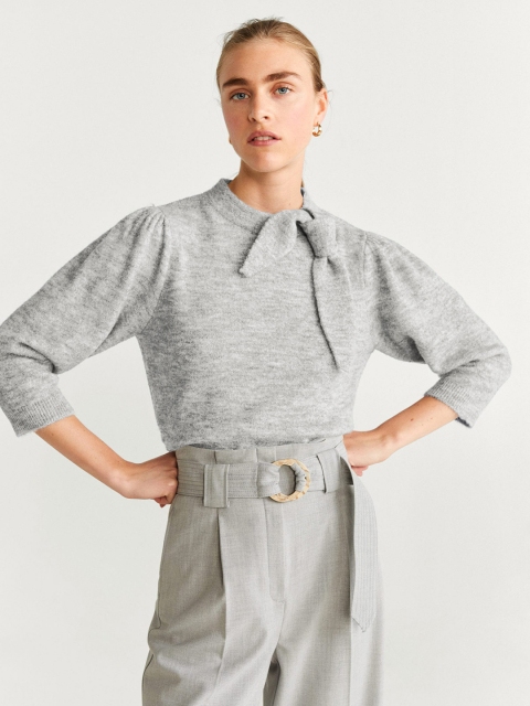 

MANGO Women Grey Melange Solid Pullover